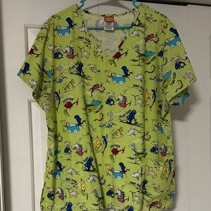 Dr. Seuss Lime Green 'One Fish Two Fish' Scrub Top with Multicolor Fish